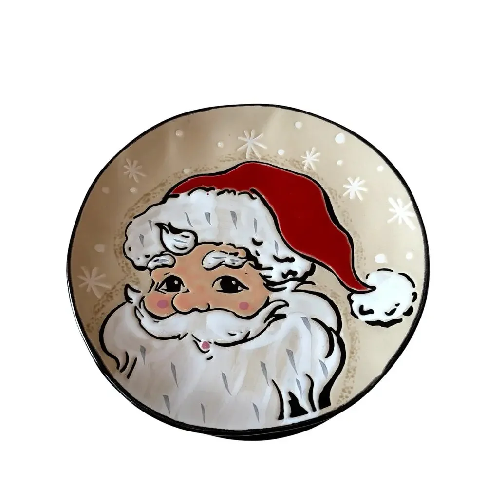 Eli + Ana Sammy Vintage Santa Salad Plates 4pc 8in Ceramic Christmas Holiday NEW